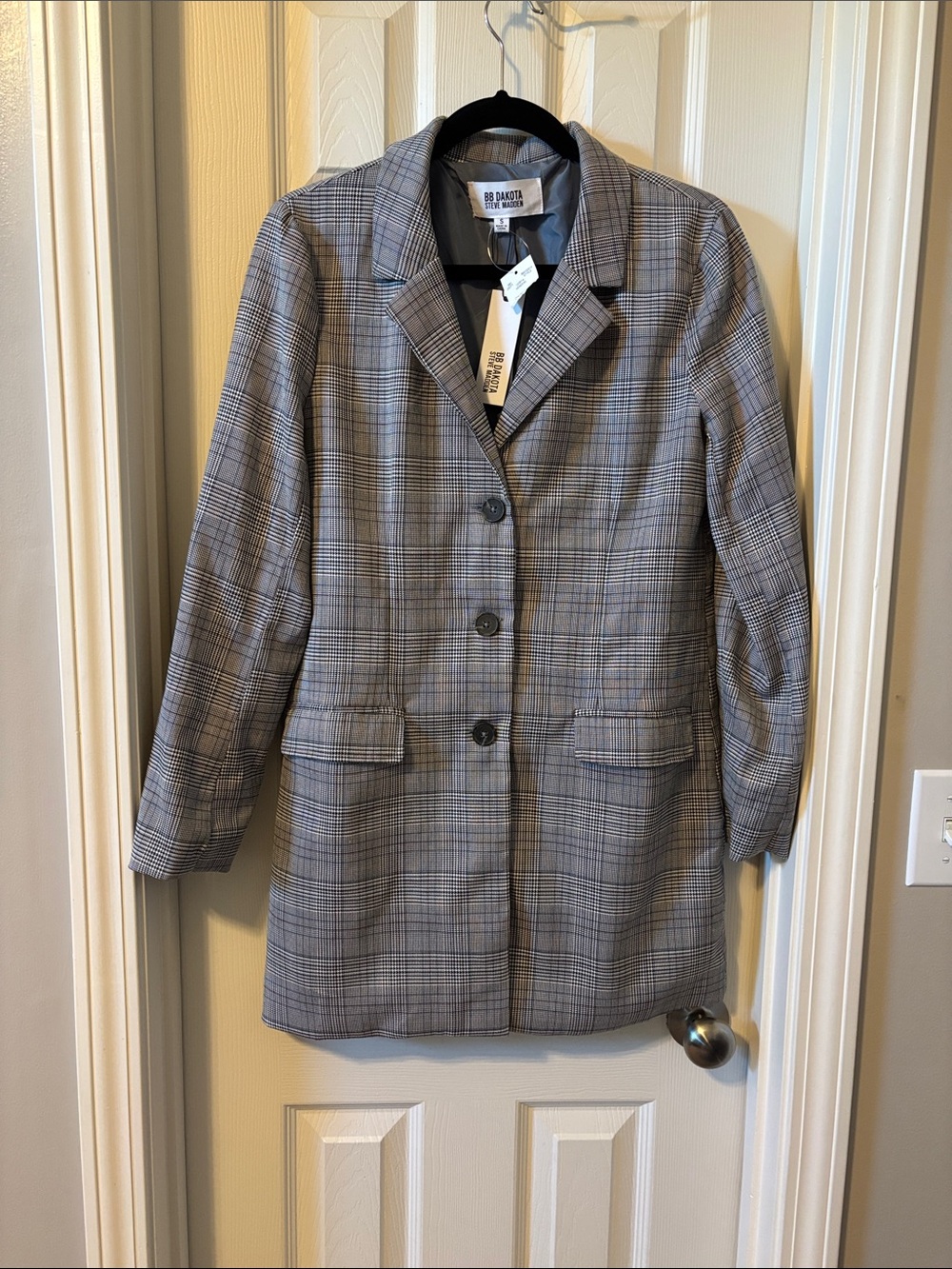 BB Dakota Gray Plaid Longline Blazer